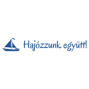Kék hajó ikon és a 'Hajózzunk együtt!' felirat.